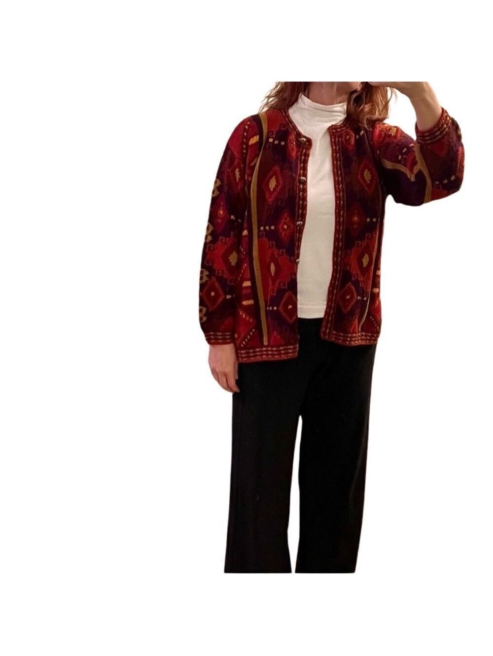 Vtg Perez 100% Baby Alpaca Hand Made Peru Southwest Aztec Oversized Cardigan L